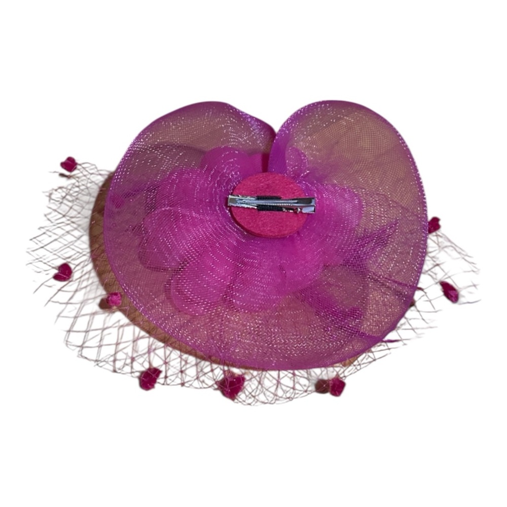 Elegant Fushia Pink Feather & Mesh Fascinator Hat with Hair Clip - Picture 3 of 6